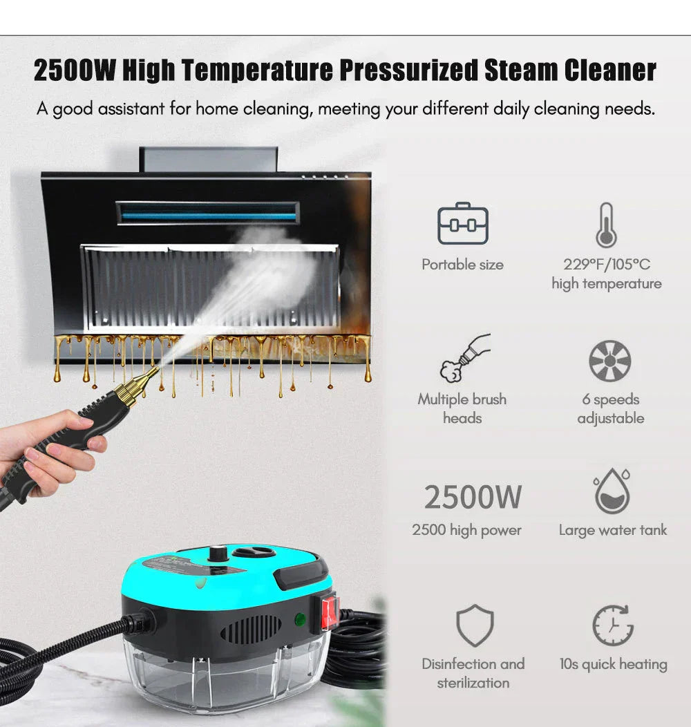 Portable Steam Cleaner with 15-Second Fast Heating | Multipurpose High Pressure Steam Cleaning Machine for Home & Car