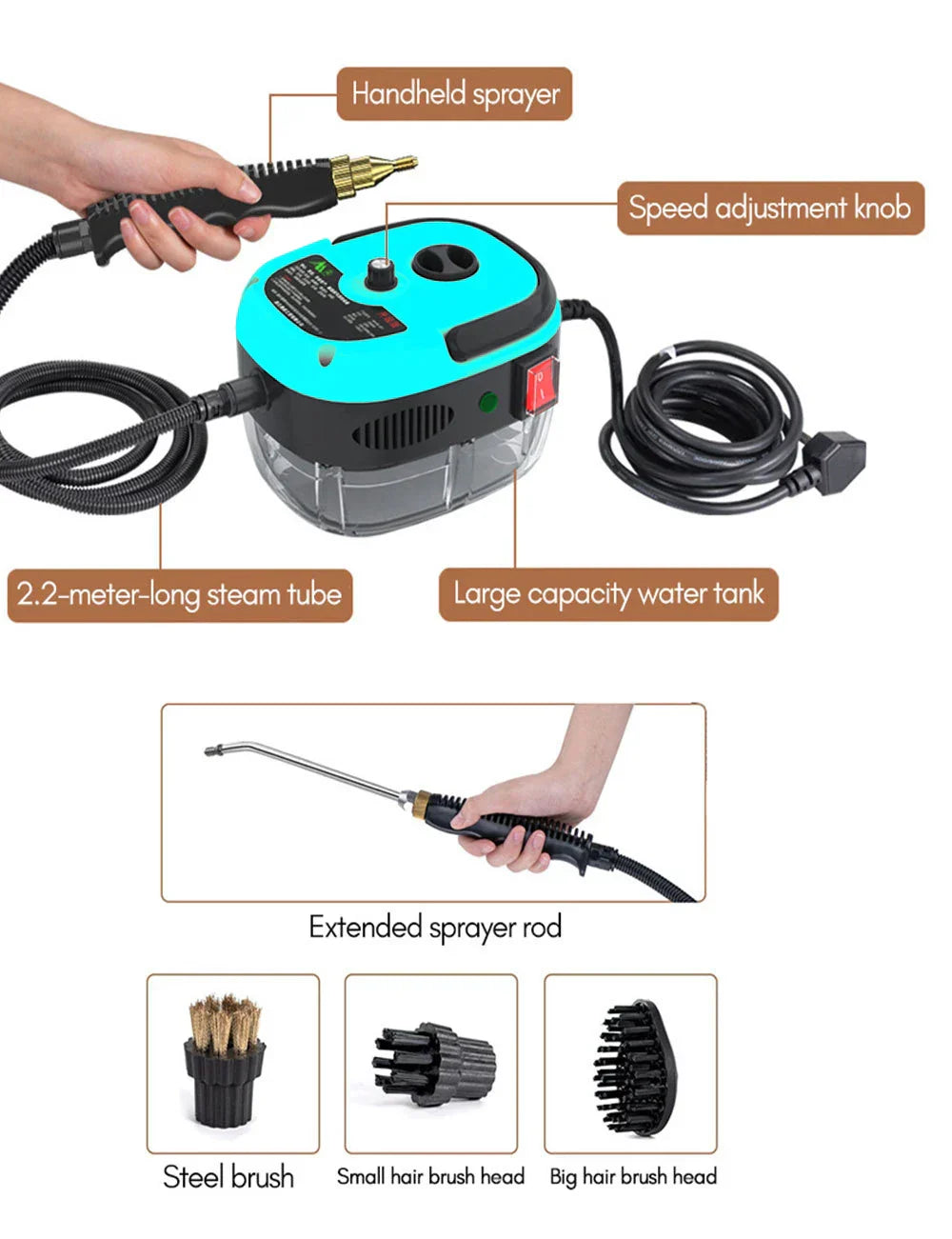 Portable Steam Cleaner with 15-Second Fast Heating | Multipurpose High Pressure Steam Cleaning Machine for Home & Car